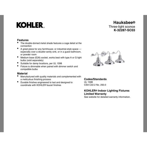 Kohler Lighting 32287-SC03 Hauksbee 35"W 3 Light Vanity Light