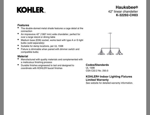 Kohler Lighting 32292-CH03 Hauksbee 42"W 3 Light Linear - Matte Black / Brushed