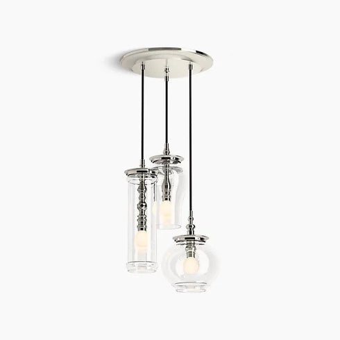 Kohler Lighting 3Light Clear Glass 23341 PE03-SNL Damask 12"Tall POLISHED NICKEL