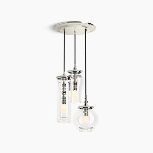 Kohler Lighting 3Light Clear Glass 23341 PE03-SNL Damask 12"Tall POLISHED NICKEL