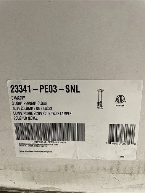 Kohler Lighting 3Light Clear Glass 23341 PE03-SNL Damask 12"Tall POLISHED NICKEL
