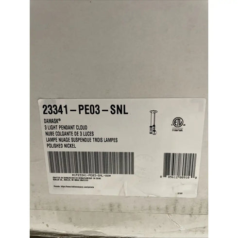 Kohler Lighting 3Light Clear Glass 23341 PE03-SNL Damask 12"Tall POLISHED NICKEL