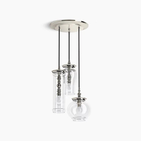 Kohler Lighting 3Light Clear Glass 23341 PE03-SNL Damask 12"Tall POLISHED NICKEL