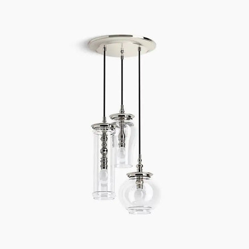 Kohler Lighting 3Light Clear Glass 23341 PE03-SNL Damask 12"Tall POLISHED NICKEL