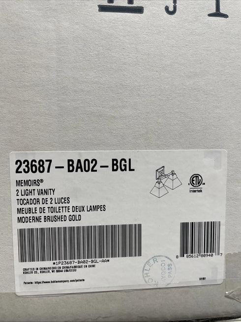 Kohler Memoirs 23687-BA02-BGL 2-Light Vanity Light Brushed Gold Modern