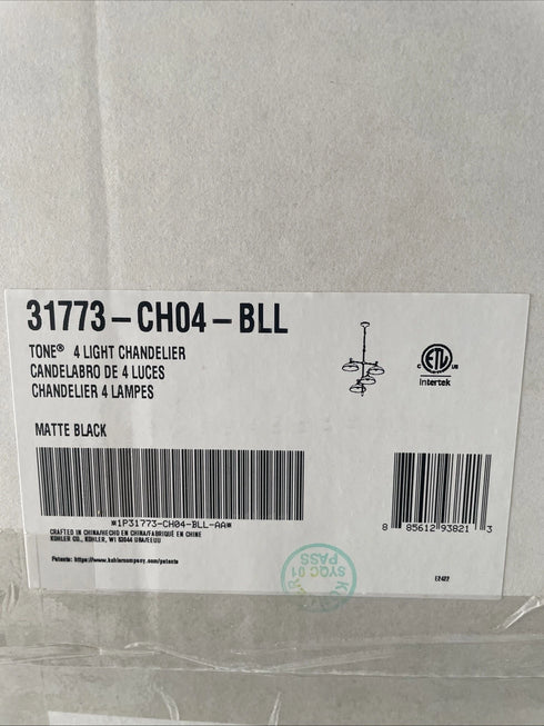 Kohler Tone 4-Light 24in Wide Chandelier Black Modern Mid-Century Lighting