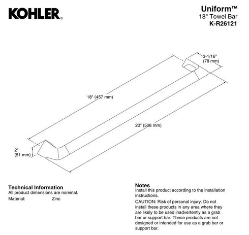 Kohler Uniform 24” Towel Bar R26121-BN Brushed Nickel Bathroom Accessory New