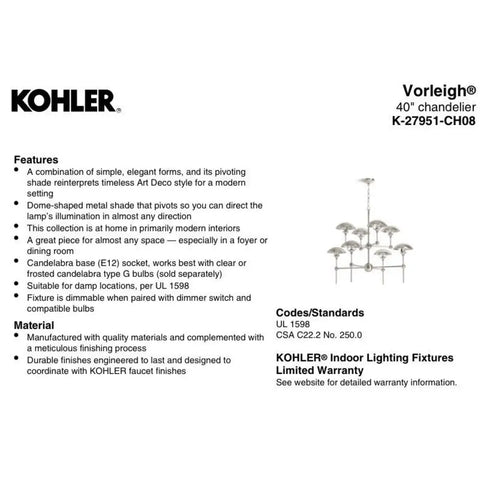 Kohler Vorleigh 8-Light Chandelier Brushed Modern Brass 27951-CH08-2GL