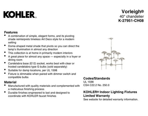 Kohler Vorleigh 8-Light Chandelier Brushed Modern Brass 27951-CH08-2GL