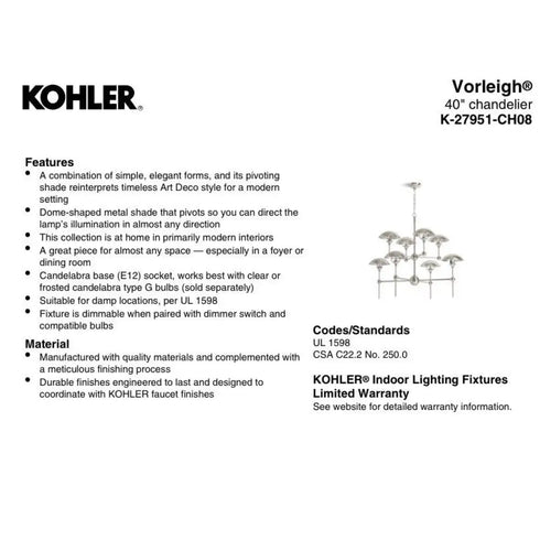 Kohler Vorleigh 8-Light Chandelier Polished Brass 27951-CH08-2PL