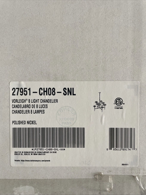 Kohler Vorleigh 8-Light Chandelier Polished Nickel 27951-CH08-SNL