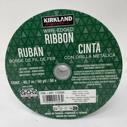 Kirkland Wire-Edged White Ribbon 1.5" x 50 yds - Christmas Wreath Bows