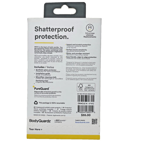 Screen Protector for Samsung Galaxy S22 Tempered Glass BodyGuardz PRTX
