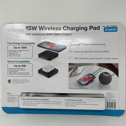 Ubiolabs 15W Wireless Charging Pads - 2 Pack (New, Sealed)