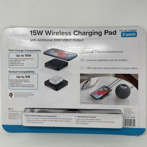 Ubiolabs 15W Wireless Charging Pads - 2 Pack (New, Sealed)